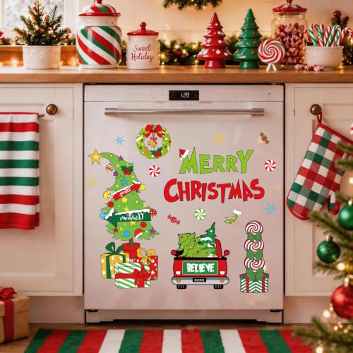Green Christmas Tree Dishwasher Magnets 29Pcs Xmas Refrigerator Decor Set