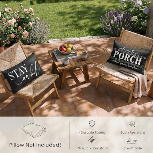 JOJOGOGO Stay Awhile Outdoor Lumbar Pillow Covers, Waterproof 12x20, Set of 2