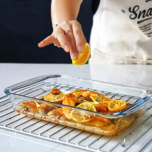 Skiennix 8-Piece Deep Glass Baking Dish Set - Rectangular Bakeware with Lids | Freezer-to-Oven Safe, Gray