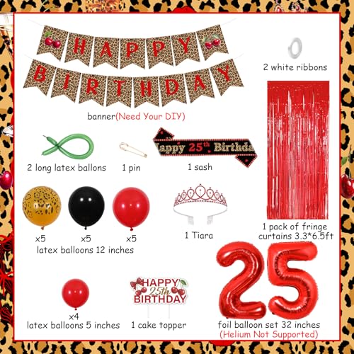 Kreatwow 25th Birthday Decorations Cheetah Leopard Cherry Party Set