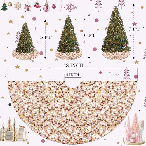 Champagne Gold Sequin Christmas Tree Skirt - 48 Inch Velvet Holiday Decor