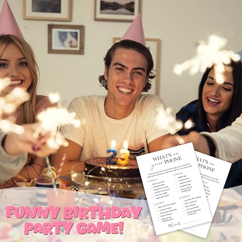 What's on Your Phone? Adult Birthday Party Game Cards - Fun Icebreaker Sheets, 25 Pack