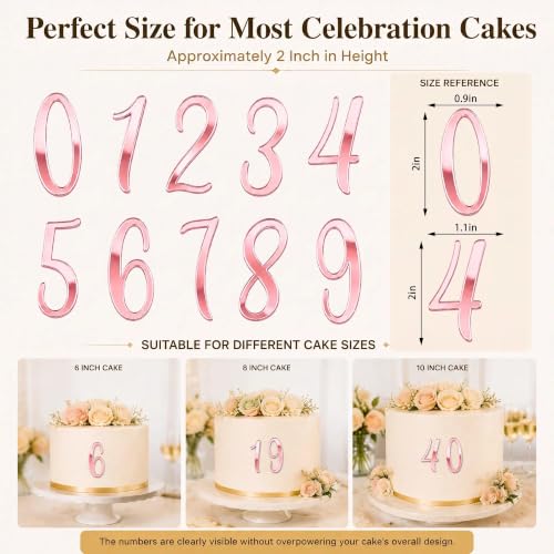Rose Gold Acrylic Number Cake Toppers Set 0-9 Birthday Party Decor