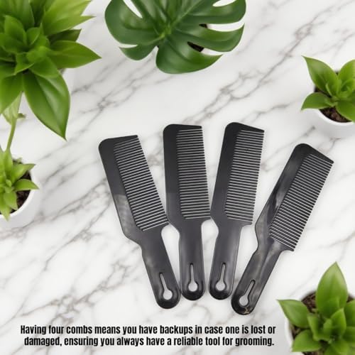 TIKIYOUN 4-Pack Black Hair Combs Set - Heat-Resistant Flat Top & Fading
