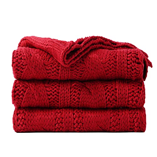 Christmas Red Cable Knit Throw Blanket - 50x60 Inches for Couch