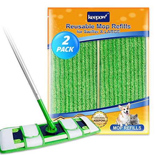 KEEPOW XL Mop Pads - Green, 2 Pack for Swiffer XL Mops