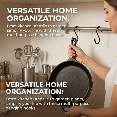 Heavy Duty Vinyl Coated S Hooks 10 Pack - Non Slip for Hanging Plants, Tools, & More