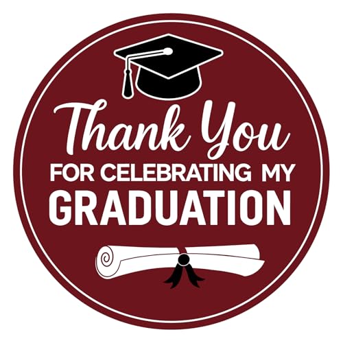 Graduation Thank You Stickers 2026 - 60Pcs Dark Red Self-Adhesive
