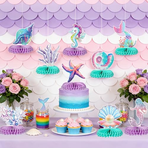 9 Pcs Mermaid Honeycomb Centerpieces, 3D Under The Sea Party Decorations