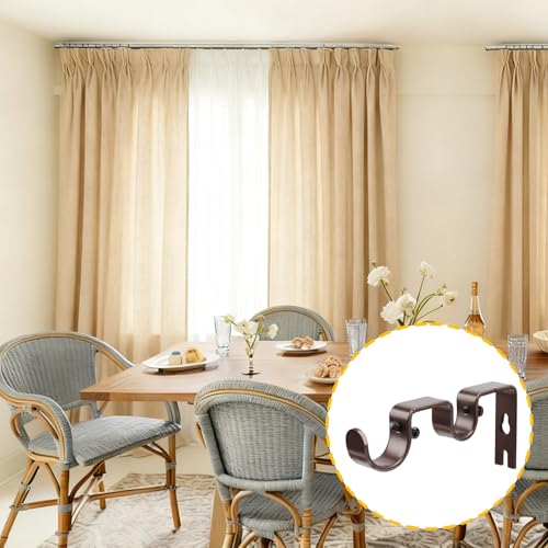 Shonmogar Brown Double Curtain Rod Bracket 2 Pack Heavy Duty Wall Mount for Bedroom & Living Room