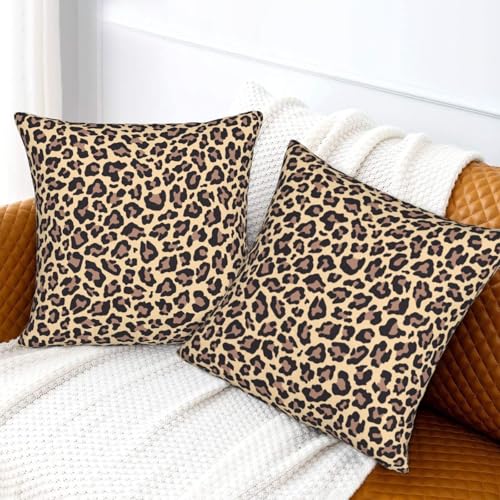 Jbofyee Leopard Throw Pillow Covers 20x20 Inch, Soft Cheetah Print Set of 2