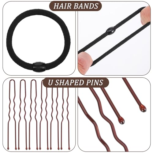63Pcs Brown Hair Bun Maker Kit with Donut, Nets, Pins and Hair Ties