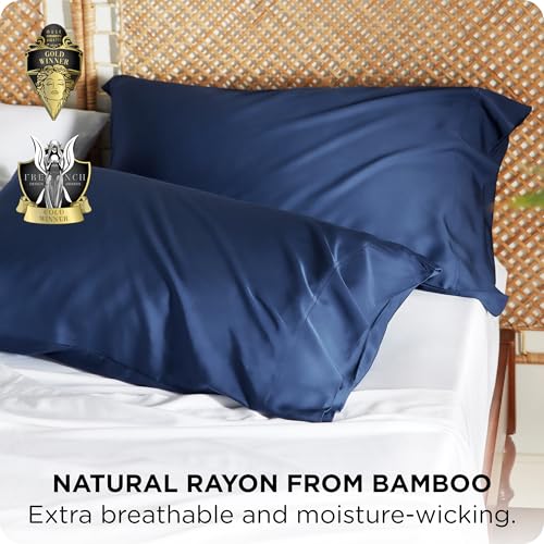 Bedsure Navy Queen Pillowcase Set of 2 - 100% Rayon from Bamboo