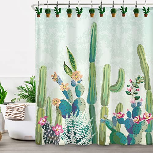 Cactus Shower Curtain Hooks - 12 Resin Bathroom Rings