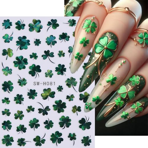 St. Patrick's Day 3D Nail Stickers - 6 Sheets Lucky Shamrock Decals