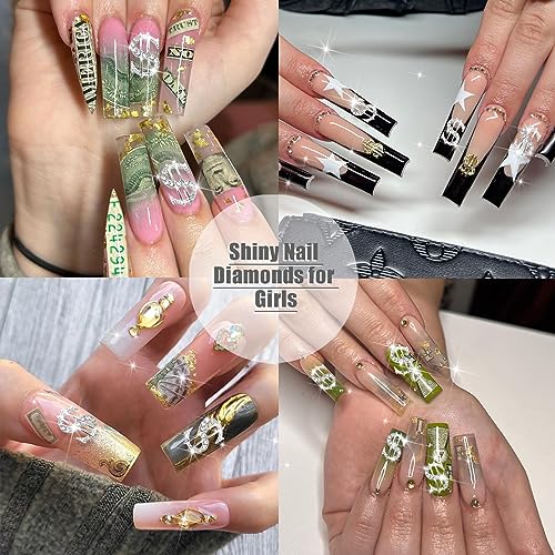 RODAKY 10PCS Silver Dollar Sign Nail Charms 3D Rhinestone Gems