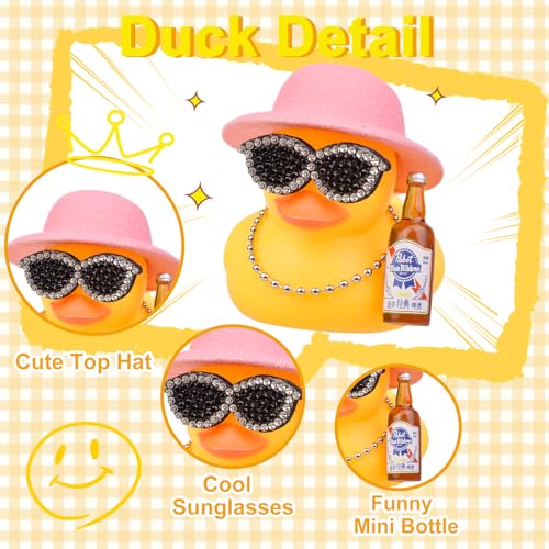 MuMyer Rubber Duck Car Ornament with Hat Sunglasses and Necklace 2.7in