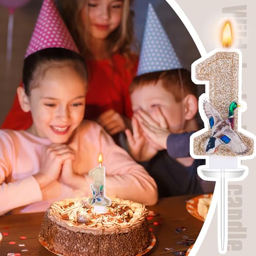 Mallard Duck Birthday Candle Number 1 Cake Topper - Gold Glitter