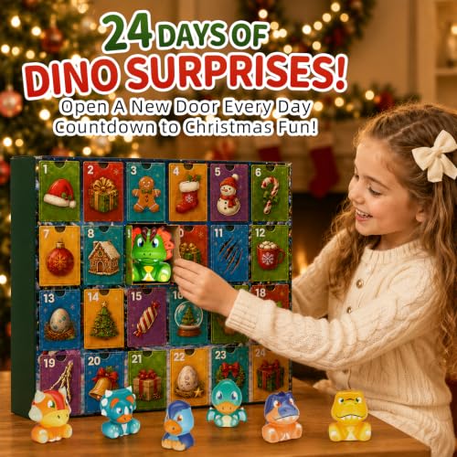 Green Dinosaur Advent Calendar 2026 - 24 Days of Squishy Toy Surprises