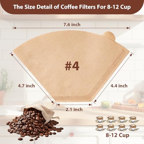POXXU #4 Unbleached Cone Coffee Filters - 200 Count for 8-12 Cup Brewers