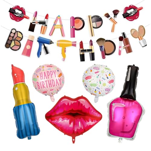 Makeup Birthday Party Decorations Set - Happy Birthday Banner & Balloons