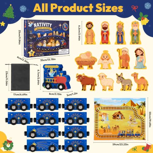 Nativity Train Advent Calendar for Kids and Toddlers, Wooden Holiday Countdown