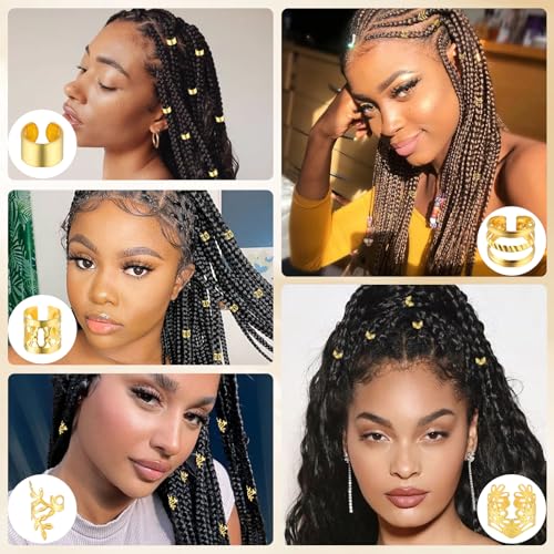 50-Piece Gold Hair Jewelry and Braid Rings Adjustable Cuffs