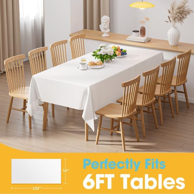 Niuara Disposable White Plastic Tablecloths - 54''×108'' for 6ft Tables | 15 Pack for Parties & Gatherings