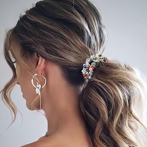 Pearl Beaded Hair Ties 3 Pack Elastic Scrunchies with Gold Charms