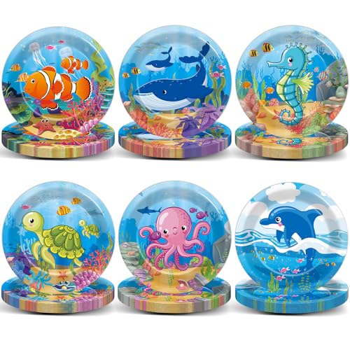 48pc Under the Sea Party Dessert Plates - 7-Inch Ocean Animal Tableware