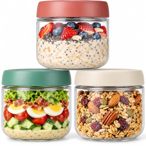 Povinmos 10oz 3-Pack Glass Food Storage Containers with Lids, Meal Prep Jars