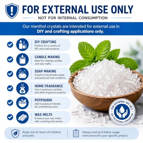 100% Natural Menthol Crystals 2 oz | Pure Peppermint Aroma for DIY Candles, Soaps, and Air Fresheners