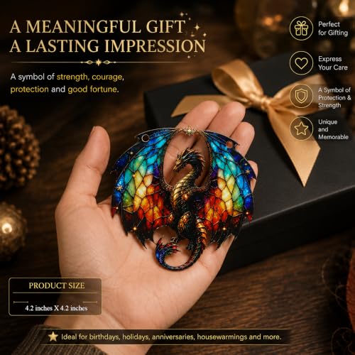 Dragon Christmas Ornament - Gothic Fantasy Stained Glass Dragon for Holiday Tree - Variation: Dragon