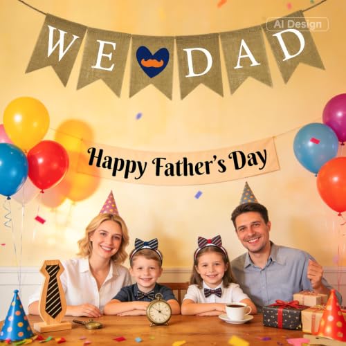 Rustic Happy Father's Day Burlap Banner - We Love Dad Decor