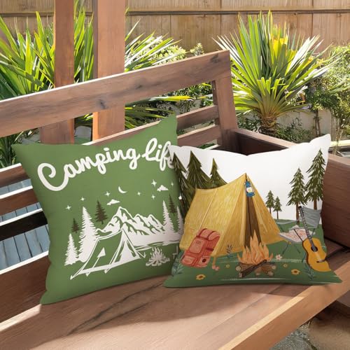 NymphFable Camping Gnome Throw Pillow Covers 18x18 Inch Set of 4