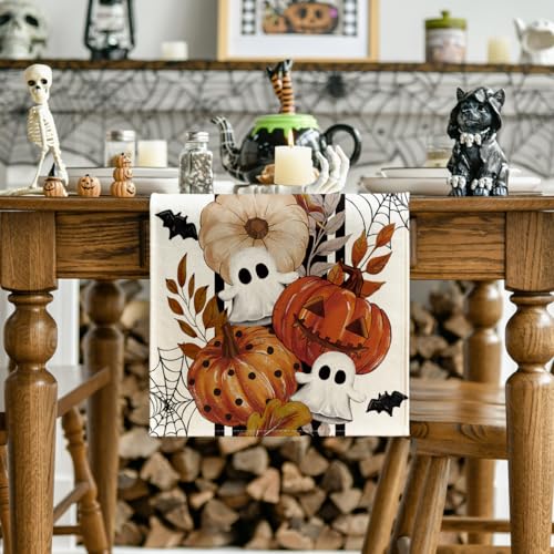 Halloween Table Runner 13x108 Inch Beige Polyester Home Party Decor