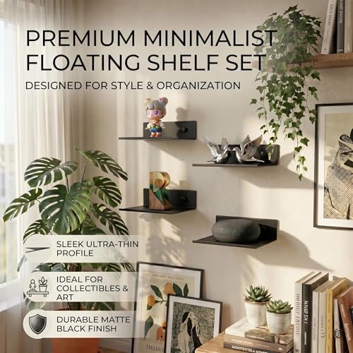 Z metnal 4.7 Inch Black Floating Shelves 2 Pack for Action Figures & Collectibles