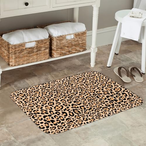 Leopard Print Bath Mat 24x16 Inch Non-Slip Microfiber Rug