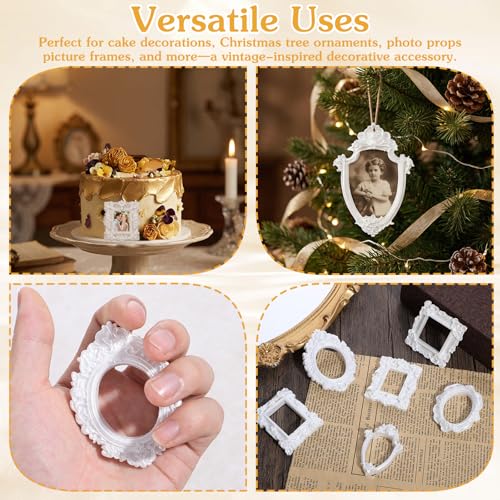 Nogeqi 6 Pcs White Miniature Picture Frames Vintage Resin Tiny Craft Frames