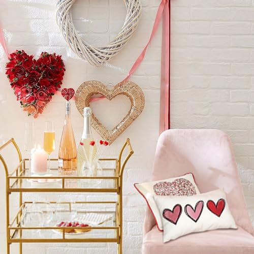 Valentines Day Heart Lumbar Pillow Cover 12x20 Pink Soft Polyester