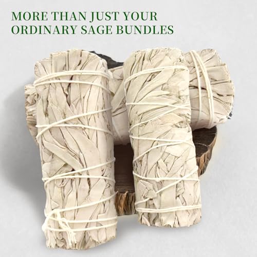 Sage & Santo White Sage Smudge Sticks - 4" Incense Bundles for Cleansing & Meditation (3 Pack)