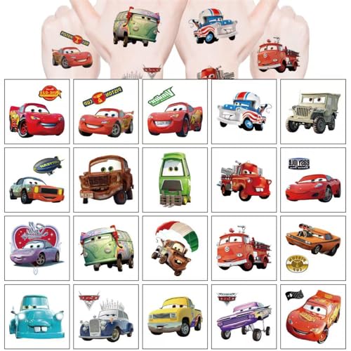 Cars Temporary Tattoos for Kids 20-Pack Waterproof Racing Party Favors