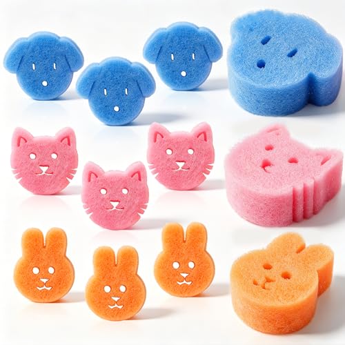 ACoco 12 Pcs Temperature Sensitive Dual-Sided Dog Scrub Sponges Non-Scratch