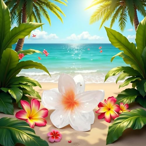 White Flower Hair Claw Clips - Set of 2 Hawaiian Plumeria Jaw Clips