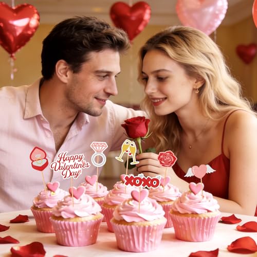 48 Pcs Valentine's Day Cupcake Toppers - Glitter Heart Picks