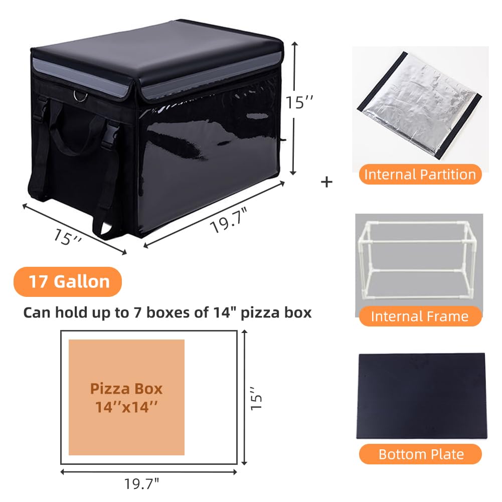 TooCust Insulated Bags For Food Delivery XXL 19.7" x 15" x 15", Commercial Insulated Food Delivery Bag w/Divider, Waterproof & Foldable Catering Bag Food Deliveries, Delivery Pizza Bags 14 Inches