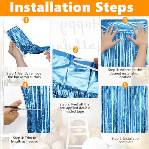 Sky Blue Foil Fringe Curtains 2-Pack - Tinsel Backdrop for Parties