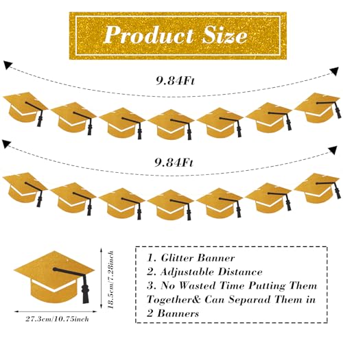 Pre-Strung Glitter Graduation Cap Banner for Class of 2026