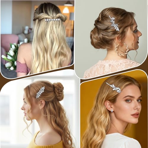 Nogeqi 5PCS Rhinestone Hair Clips Silver Crystal Flower Barrettes
