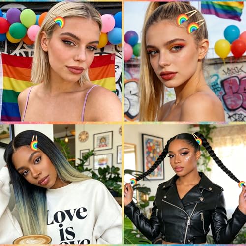 Glitter Rainbow Hair Clips 6-Pack Metal Snap Barrettes for Women